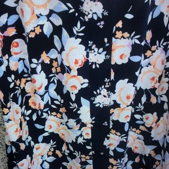 Floral V-Neck Women’s Top - Navy with Pink & White Flowers - Picture 5 of 7